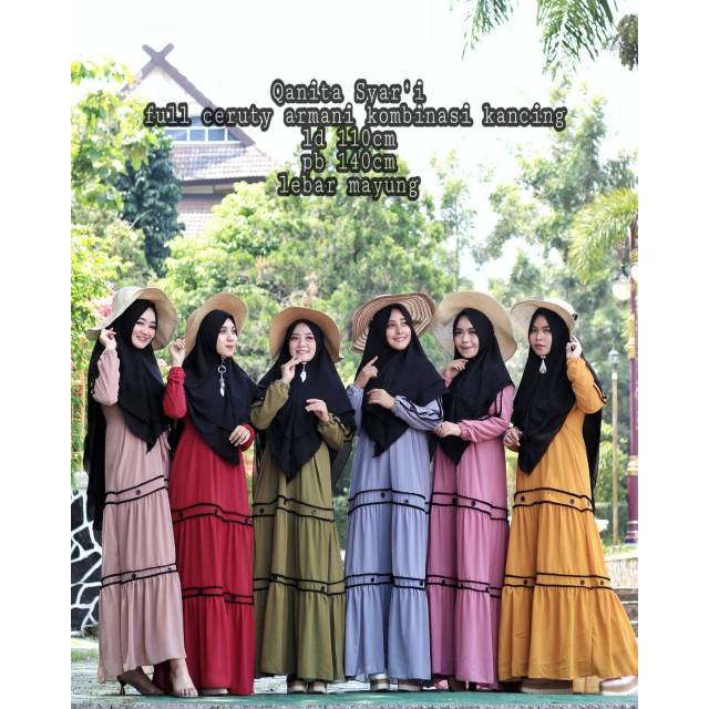 GAMIS QONITA SYAR'I CANTIK FULL CERUTY ARMANI KANCING PREMIUM BEST SELLER MURAH PUSAT GROSIR CIREBON