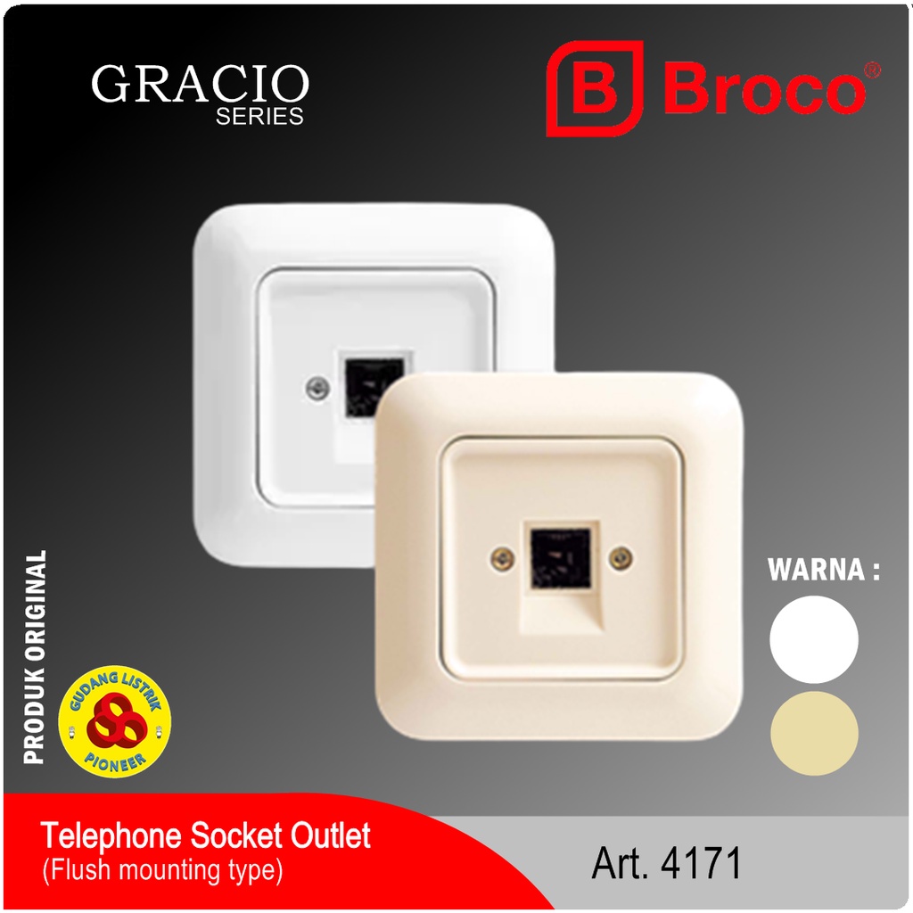 Broco Stop Kontak Telp Gracio 4171 1 Gang Outlet Telp