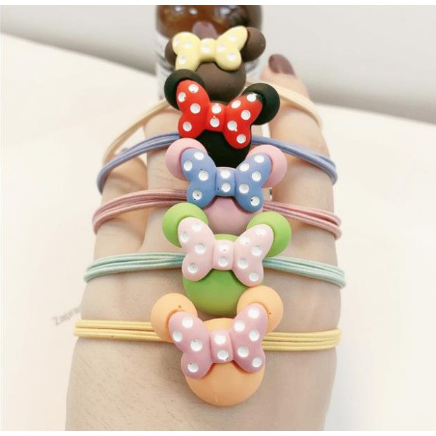 Grosir - F882 (1 PCS) Karet Rambut Motif Minnie dan Bunga / Ikat Rambut Anak / Kuncir Rambut Lucu