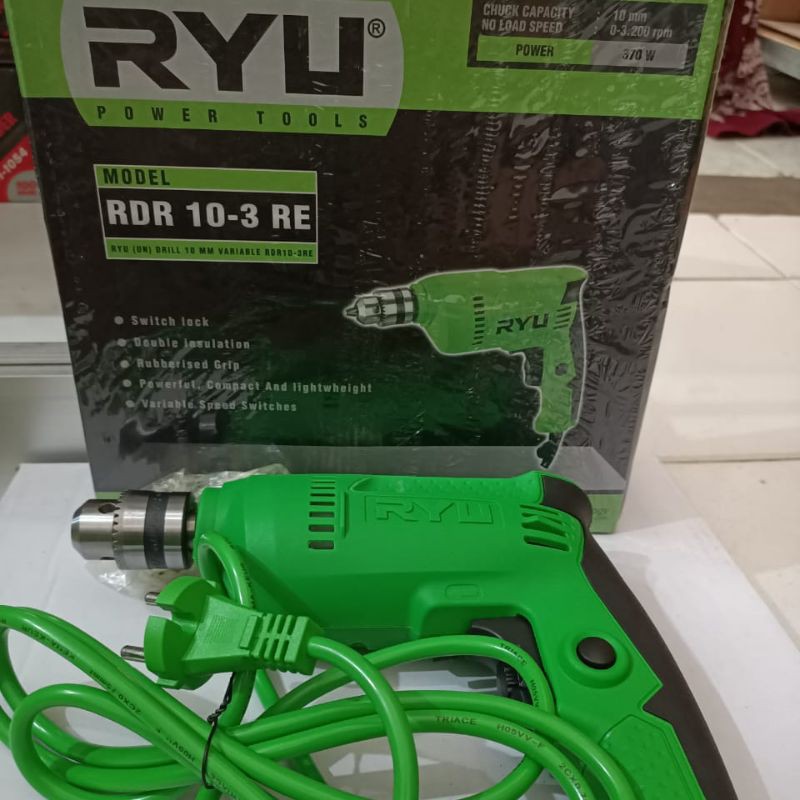 RYU Mesin Bor Tangan RDR 10-3 RE 10 mm RDR10-3 370 WATT Bor Kayu Besi