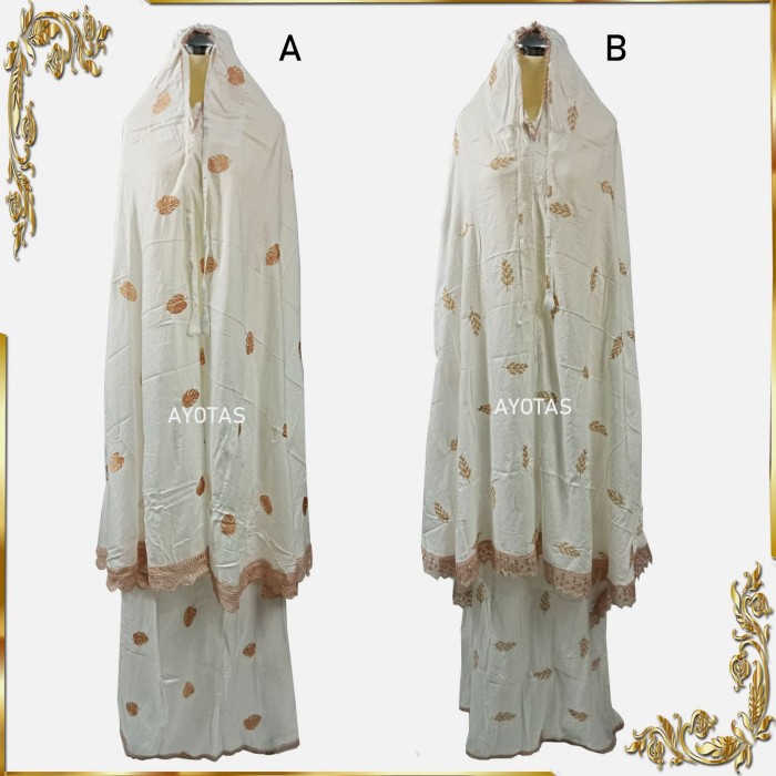 TERLARIS MUKENA DEWASA BORDIR KATUN RAYON PREMIUM JUMBO PUTIH MUKENA TRAVELLING - MOTIF A