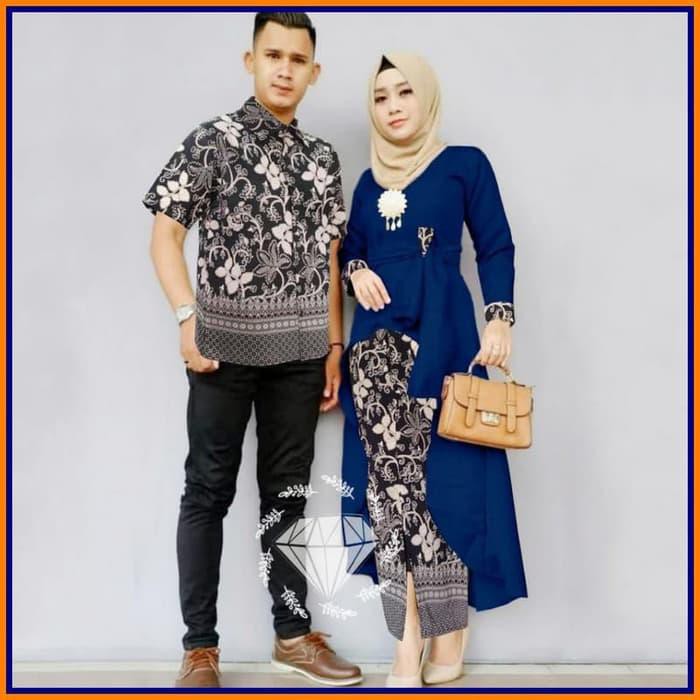 Terlaris Batik Couple Baju Pesta Sarimbit Gamis Kebaya Couple Muslim - Abu-Abu
