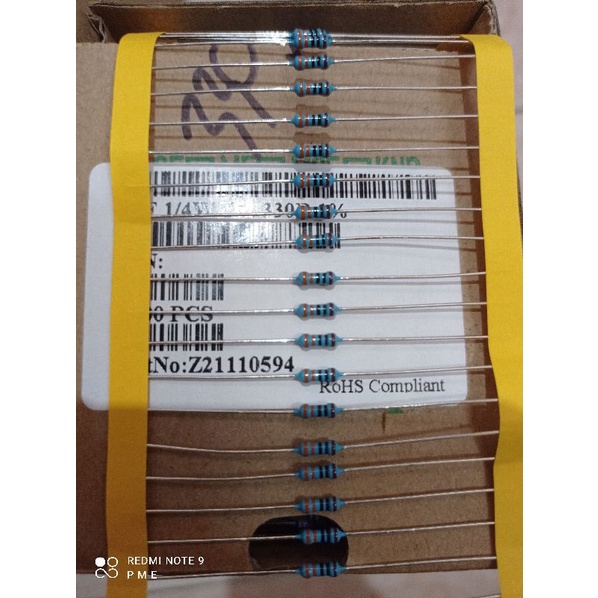 RESISTOR TAIWAN METAL FILM 1/4wat .1% 330ohm.  100pcs