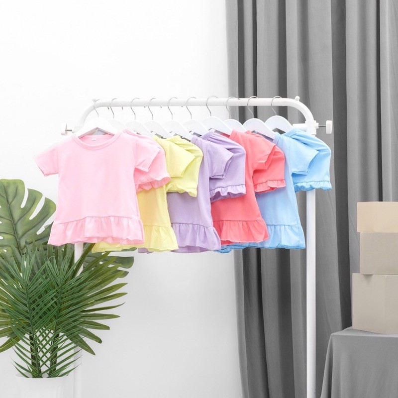 DK Setelan Baju RUFFLE Set POLOS Pendek Anak Perempuan SIMPLE &amp; MURAH GRUP 1