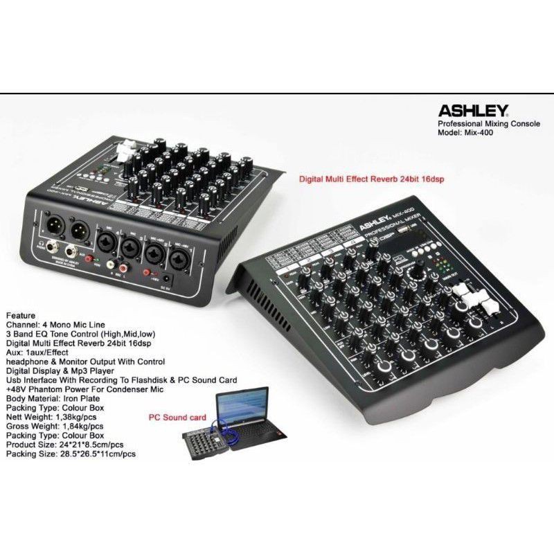 MIXER ASHLEY MIX 400 ORIGINAL/Mixer audio ashley 4ch usb bluetooth