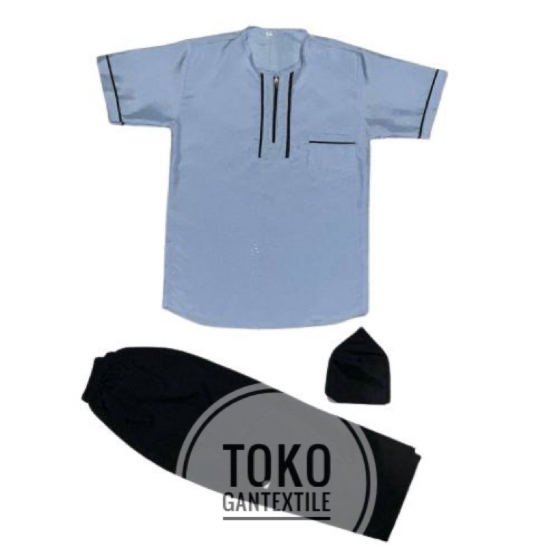 Setelan Baju Koko Muslim Anak Model List Celana Hitam