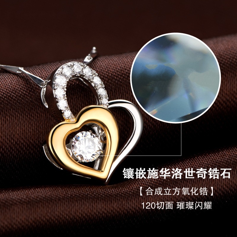 [Ready Stock]Fashion Silver Plated Heart-Shaped Diamond Pendant Clavicle Chain