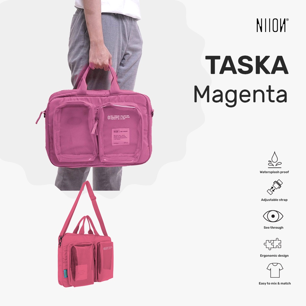 Niion Taska Magenta Laptop Sling Bag / Tas Selempang Laptop 15inch Wanita Pria