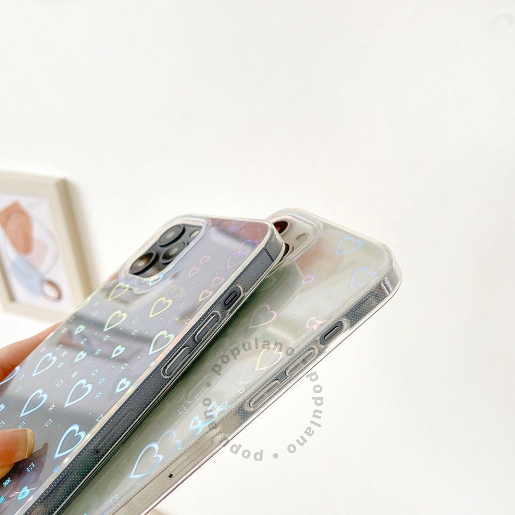 Heart Casing Hologram iPhone Clear Cover Case iPhone Hardcase Gradient Laser Love Holo Gram