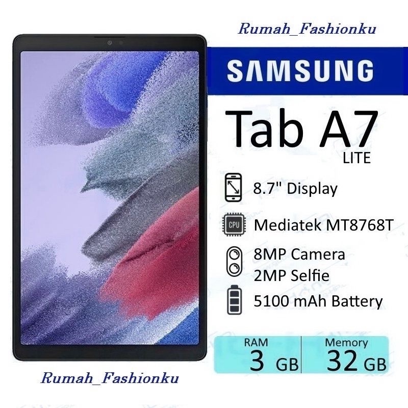 Samsung Tab A7 Lite 8.7 inchi Ram 3/32 GB Free Book Cover & Wireless Keyboard & Tab Advan 8 inchi 3/