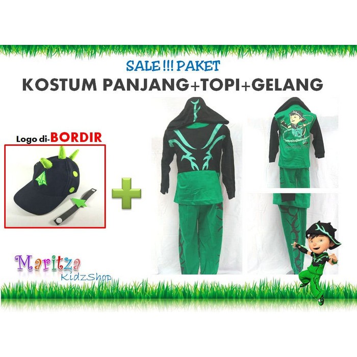 Diskon Baju / Stelan / Setelan / Kostum Anak Boboiboy Duri Hijau Terbaru