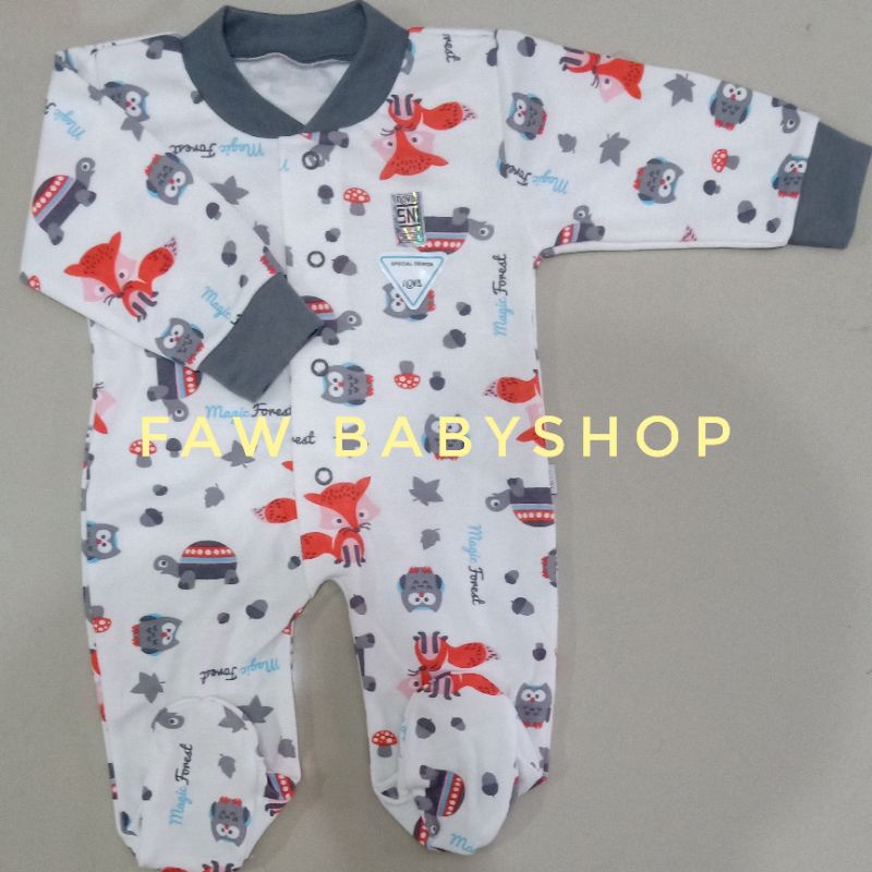 NOVA Sleepsuit / Jumper Panjang Buka / Tutup Kaki / Baju Kodok Panjang Bayi Polos / Motif Abu / Coklat SNI-1