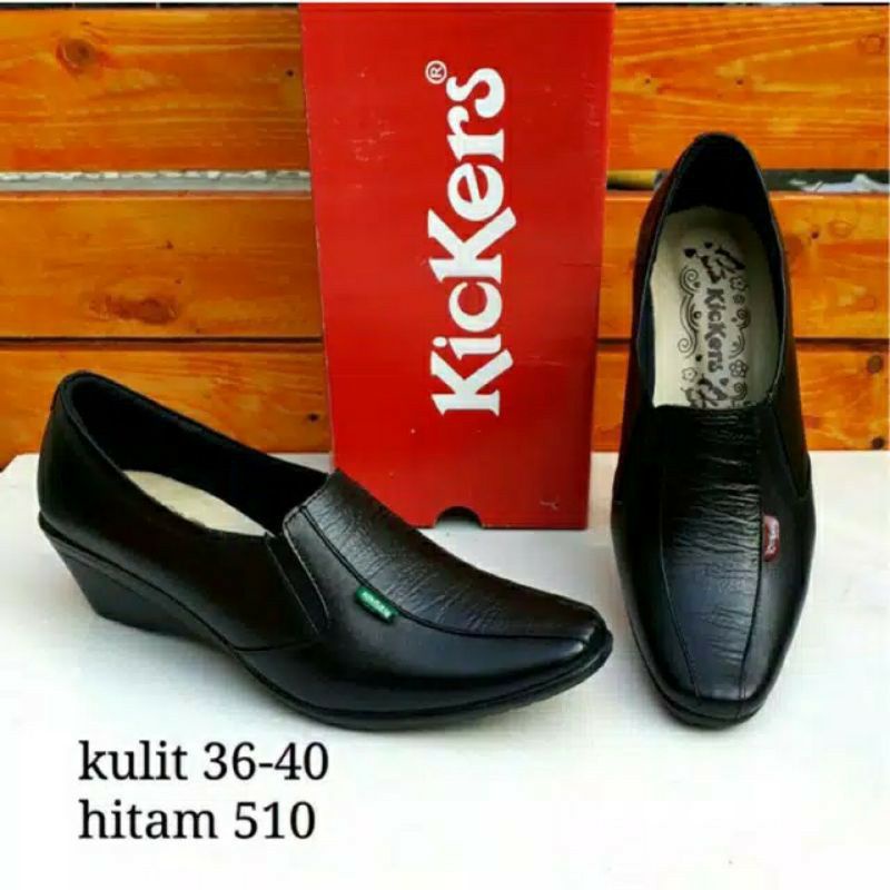 Kickers - sepatu wanita formal pantofel kantor kulit sapi warna hitam