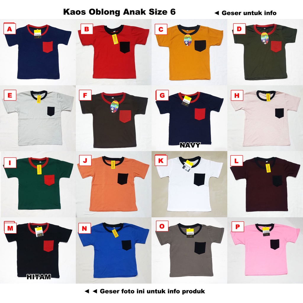 Kaos Oblong Anak (6) Bisa Pilih Motif, Baju Polos, Saku, Bahan Katun Adem Baju Anak Harian Modis dan Murah