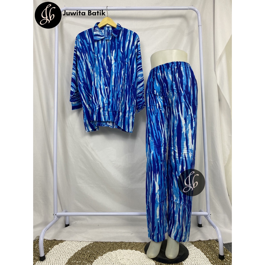 Juwita Batik - Setelan Wanita Kekinian Motif Macan Salur Celana Panjang Lengan Panjang Bahan Rayon