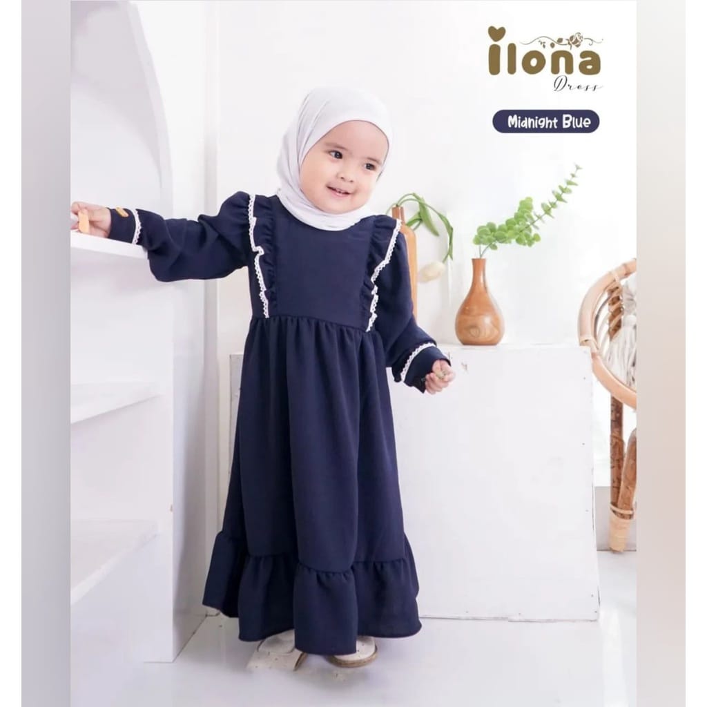 Baju Anak Perempuan Gamis Anak 4-5 Tahun Ilona Dress Kids Baju Anak Cewek Pakaian Anak Perempuan Baju Muslim Anak