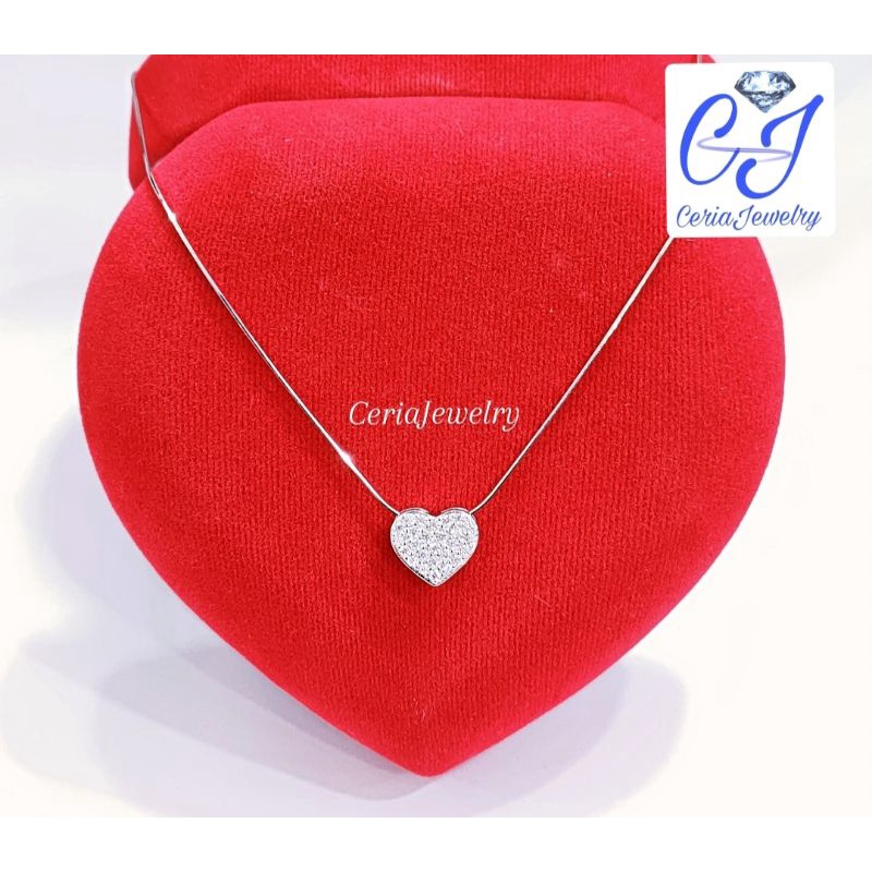 Kalung Perak Wanita Silver Asli 925 Lapis Emas Putih Cassandra Bulat + Liontin Love - Perhiasan Perak Asli