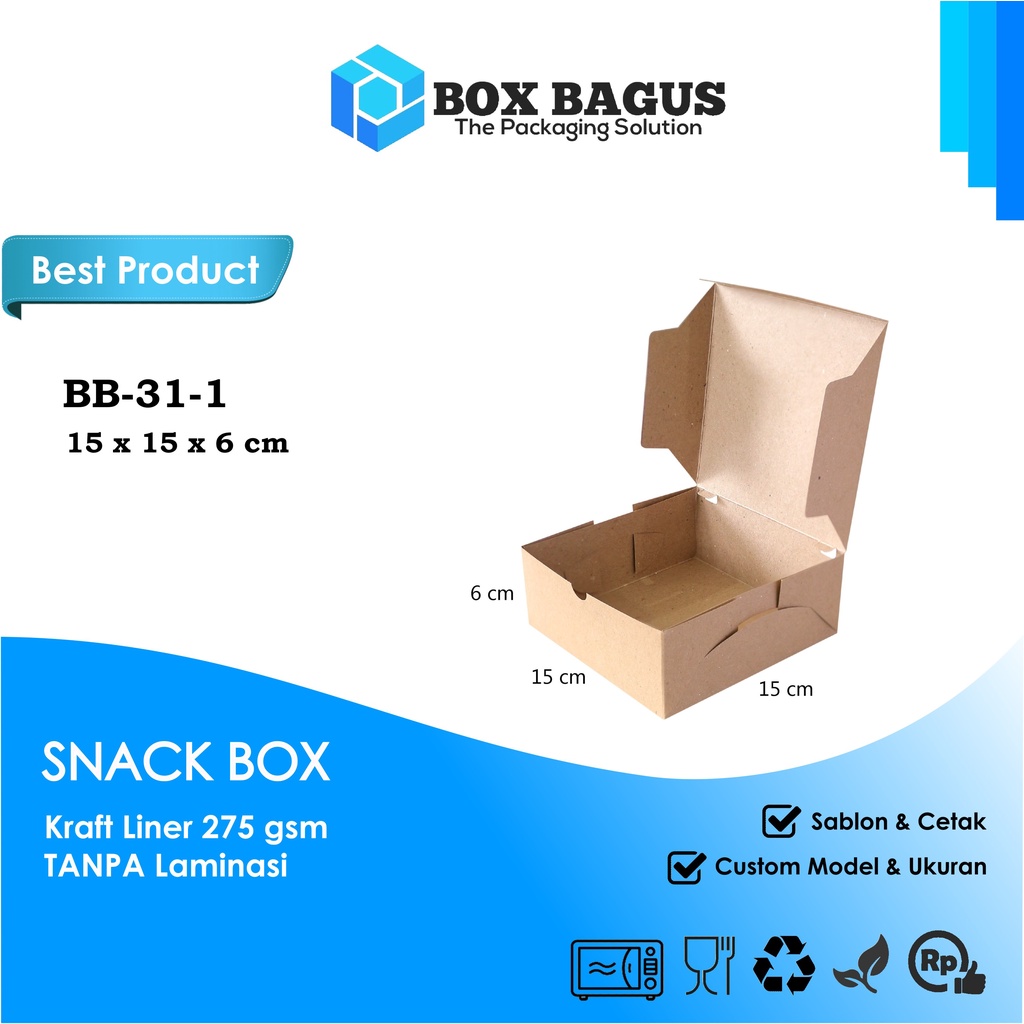 BOX DUS 15x15x6 KRAFT 275 GSM - KOTAK HAMPERS MAKANAN NASI ROTI KUE SNACK