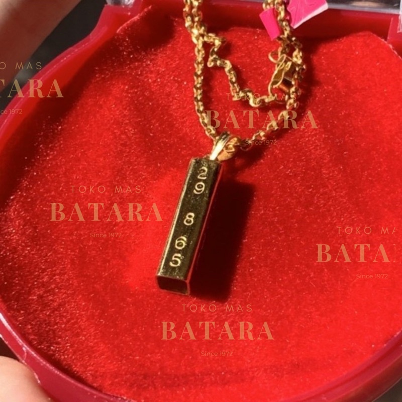 Kalung + Liontin Persegi Panjang Cetak Nama Emas Tua Asli Kadar 97% Handmade Custom