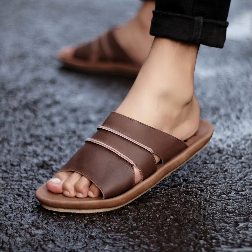 CVNY X HDS SANDAL KULIT PRIA BLACK BROWN TAN KULIT SAPI ASLI ORIGINAL HANDMADE BANDUNG KASUAL SANTAI