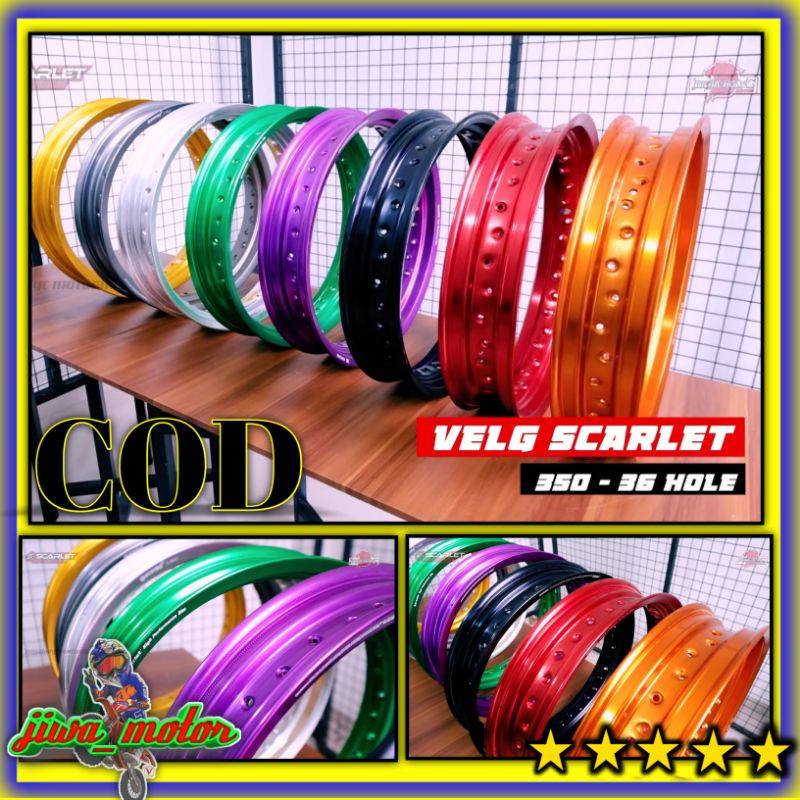 velg SCARLET supermoto ring 17 lubang 36H ukuran250 300 dan 300 350 warna hitam merah gold orange hi