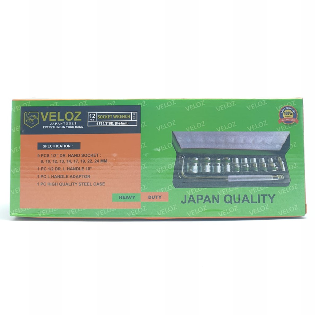 Veloz Premium SET 8-24  Kunci Sok Sock Socket 12 Pcs 8-24mm 6PT 1/2&quot; Chrome Vanadium Steel