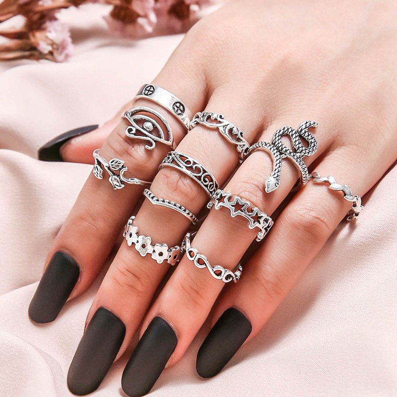 Bohemia 11 Pieces Rings Sets Women Jewelry For Holiday Gift 2020 New Popular Eye Snake Shape Trendy Rings Rings Sets