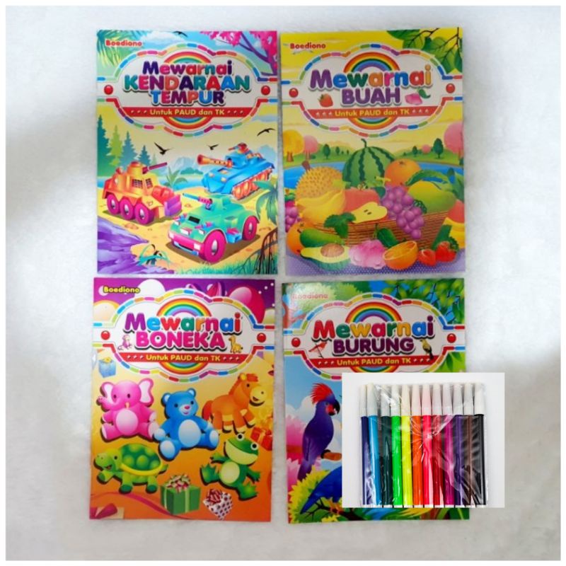 Paket 4 Buku Anak Mewarnai Untuk Anak PAUD/TK/SD Free SPIDOL 12 Warna