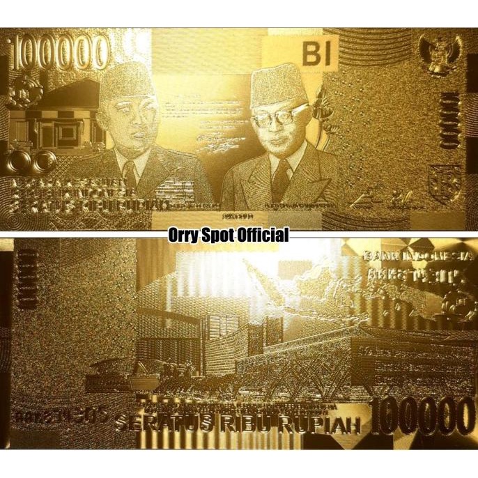 DISKON UANG GOLD FOIL SUPER LANGKA INDONESIA 100 RIBU RUPIAH GAMBAR SOEKARNO KPL019