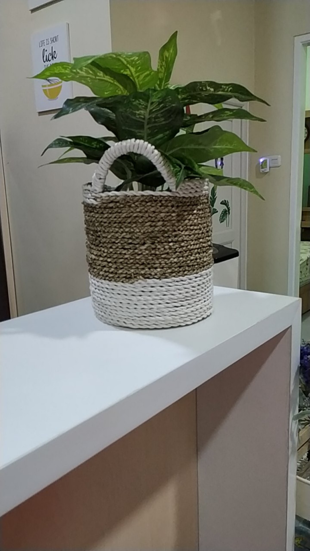 Keranjang Meja Set Isi 3pc White Anyaman Cover Pot Tanaman/scandynavian