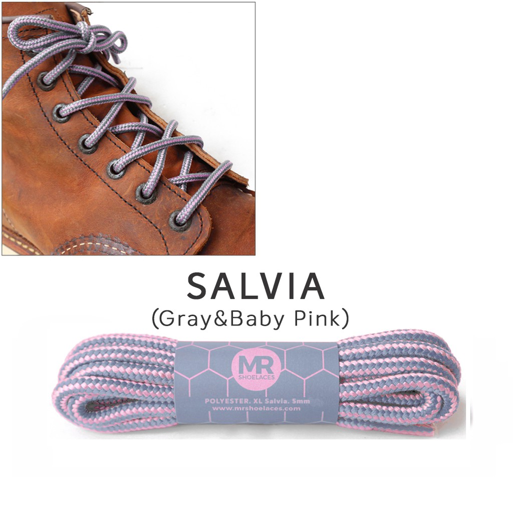 MR Shoelaces CR22 Salvia (Pink Abu) Tali Sepatu Bulat Corak / Motif 5-6mm 70cm 80cm 90cm 100cm 120cm 150cm 200cm - Premium Shoelace