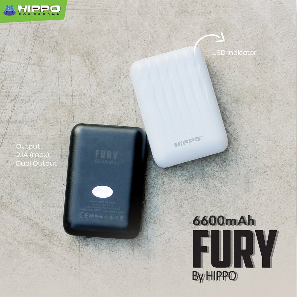 Hippo Power Bank Fury 6600MAH Simple Pack Powerbank 6600 MAh Original Ori Hipo