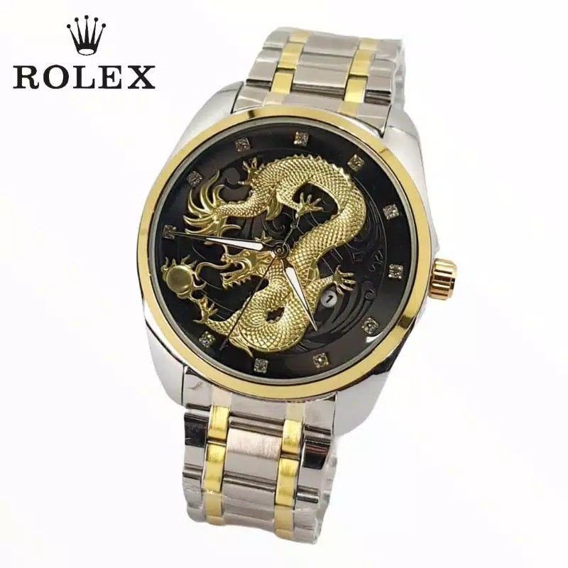 Grosir Jam Tangan Fashion Pria Rolex Naga Dragon Rantai Jackie Free Box & Baterai BISA COD