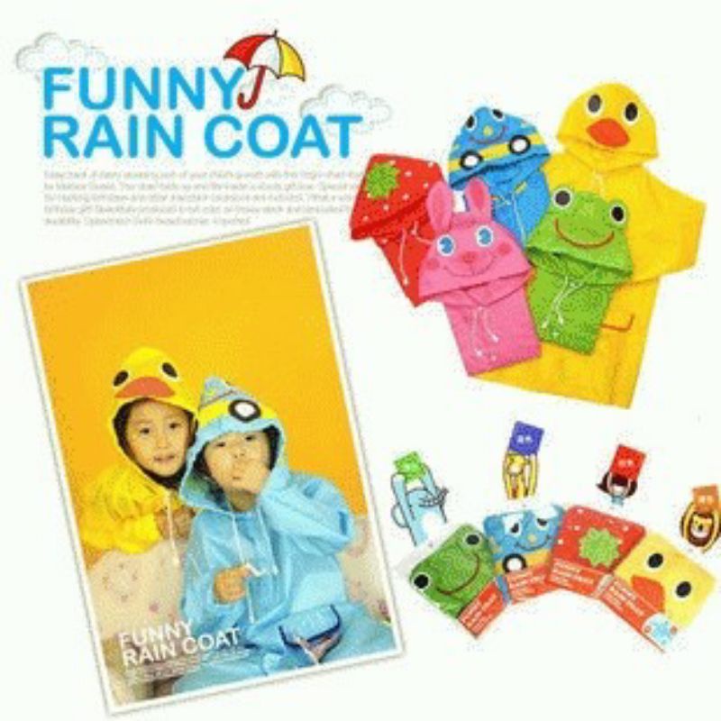 ~ PIYOSHI08 ~ Jas Hujan Anak Balita Funny Raincoat Karakter Lucu Jubah Lengan EVA 2-5 Tahun MA15