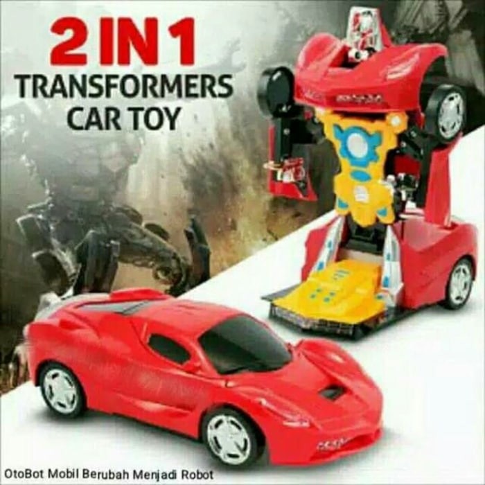 mwn.toys MAINAN MOBIL ROBOT TRANSFORMMEER RACER CAR 2IN1 RED YELLOW 2030A