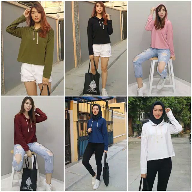 Hoodie Sweater Crop Top Bahan Babyterry Good Quality 2253 CT / 2252