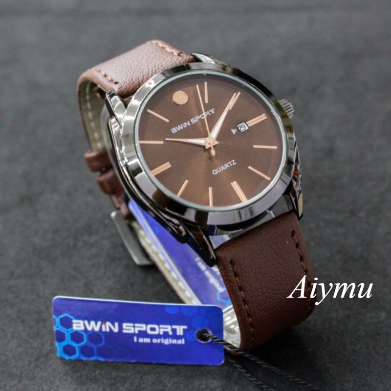 Jam Tangan Pria Bwin sport B633 tali kulit tanggal aktif bwin sport