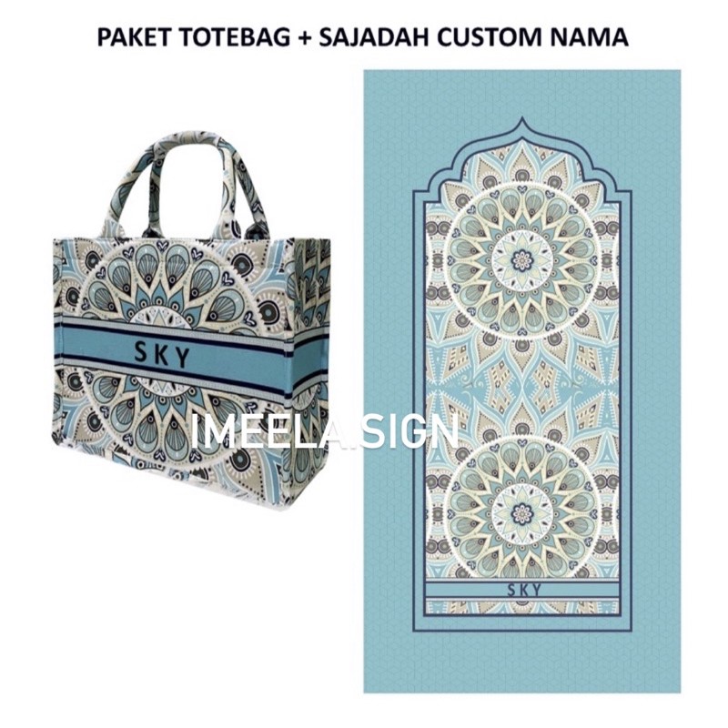 Tote Bag &amp; Sajadah Custom Nama (7 Variasi Motif) / Tas Tote Custom Nama / Totebag Custom Nama