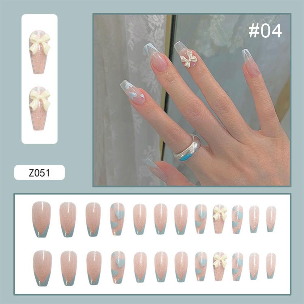 Timekey 24pcs / set Kuku Palsu Motif Kupu-Kupu Aksen Berlian Imitasi Untuk Aksesoris Nail Art A6K9