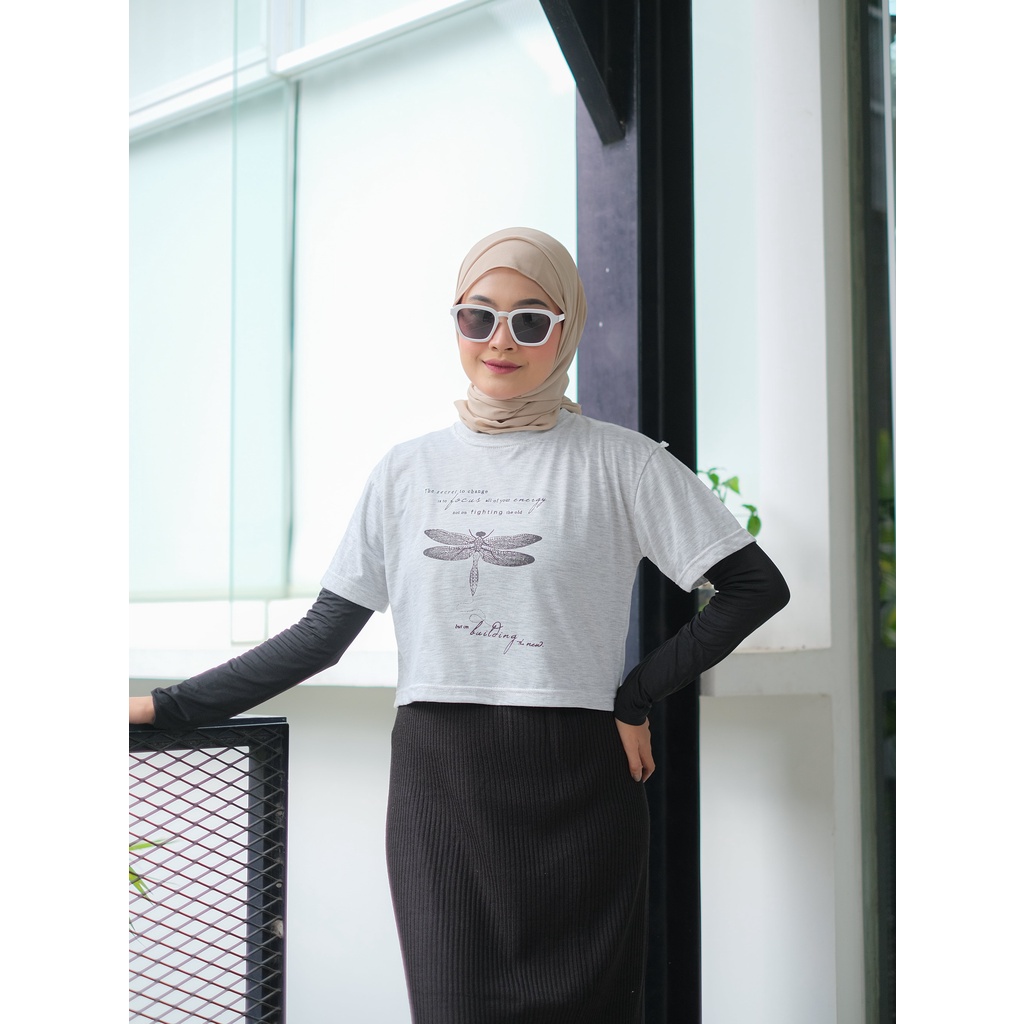 CUCI GUDANG Baju Atasan Wanita Terbaru Kaos Crop Top Wanita COTTON DRAGONFLY