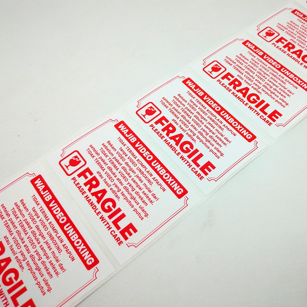 

MilL Sticker Label FRAGILE Stiker Wajib Video Unboxing 8 x 5 cm (1 Roll isi 500 pcs)