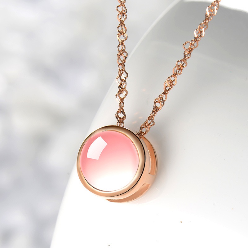 [Ready Stock]Fashion Rose Gold Plated Pink Crystal round Pendant Necklace