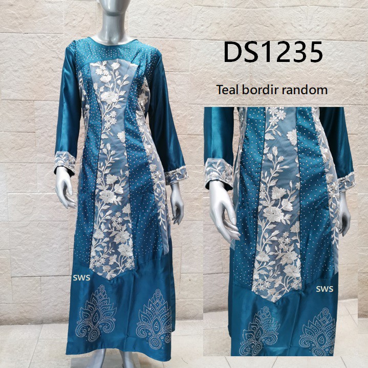 DS1235 - DRESS MUSLIM KONDANGAN WANITA SATIN BORDIR MEWAH DRESS GAMIS LEBARAN MURAH