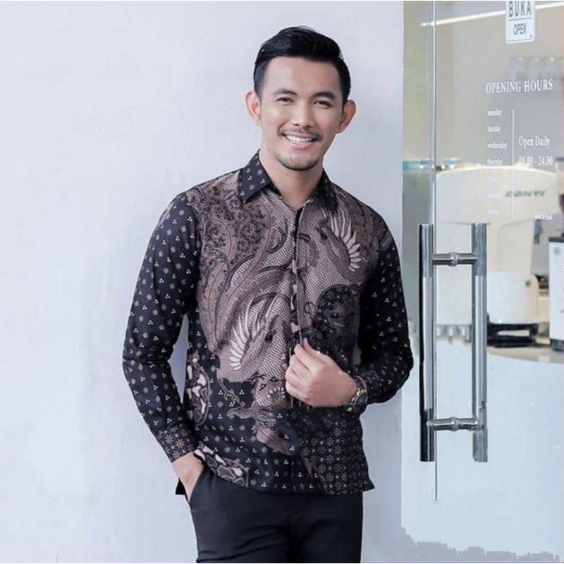 BATIK EXPRESS Kemeja Batik Pria Modern Lengan Panjang Casual Modis Slim Fit Trendy Masa Kini OL EZULA