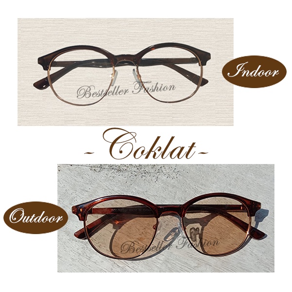 kacamata photocromic Anti UV frame vintage New Model Lensa Normal bisa berubah warna otomatis lensa Photochromic Pria dan Wanita NOCASE