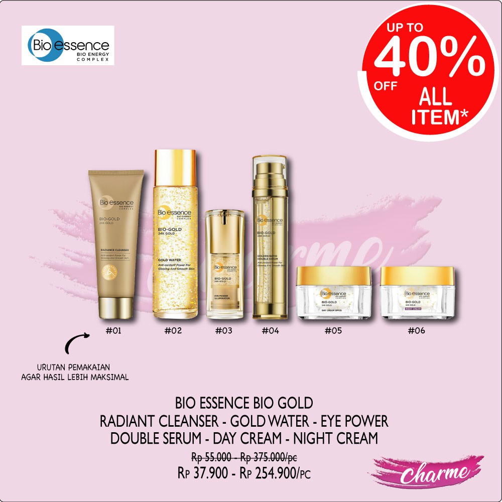 Bio Essence 24K Bio Gold Radiance Cleanser Gold Water Eye Power Ratio Double Serum Day Night Cream