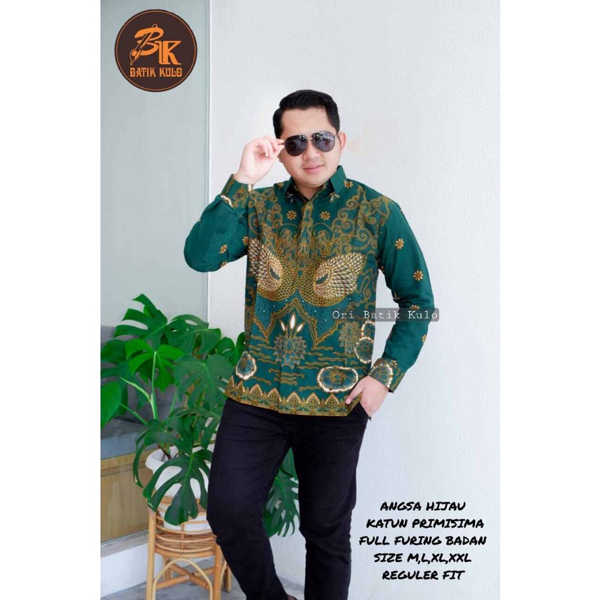 Kemeja batik pria warna hijau botol terbaru / baju batik pria hijau tua full furung / kemeja batik p