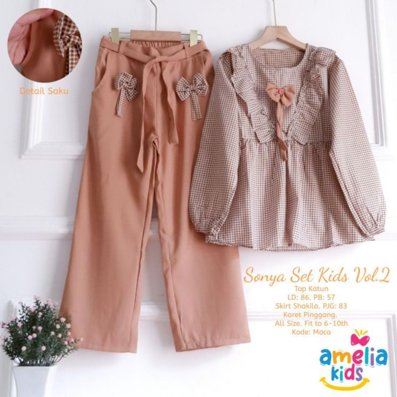 Sonya Set Kids by Amelia Kids, Top Katun Ld86 Pb57, Skirt shalila panjang83cm. Karet pinggang. Allsi