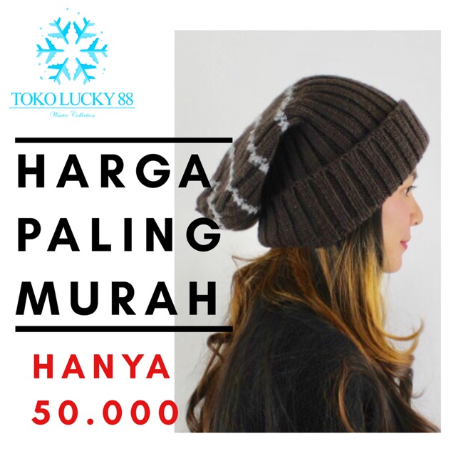 Topi Kupluk Rajut Wool Hat Beanie Folded Stripe Winter Musim Dingin