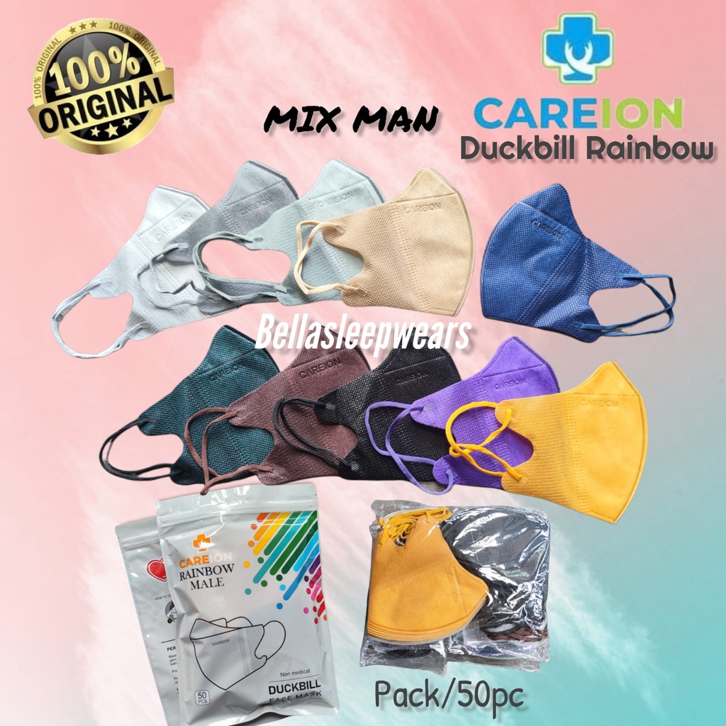 RAINBOW - MASKER DUCKBILL CAREION GARIS EMBOS RAINBOW 3PLY WARNA PELANGI 50PC